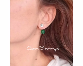 925 Sterling silver Ear Jackets Malachite stone Earrings Double sided studs Gifts for her