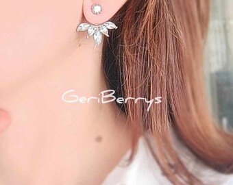 Silver Drop Ear Jackets Zircon Flower Double sided Earrings Front Back studs Gifts for her