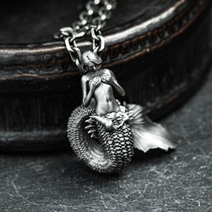 Shy Mermaid Silver Pendant - Beautiful Handmade Necklace Gift - Mermaid Song