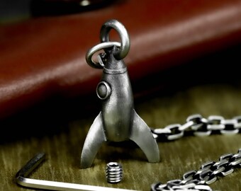 Manned Rocket Silver Urn Pendant - Space Memorial Locket