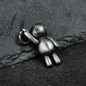 Gothic Teddy Pendant - Stitched Button Bear Silver Charm Art