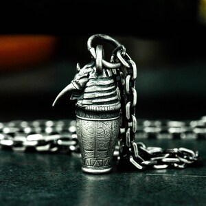Egyptian Thoth Urn Silver Pendant - Mystic Rune Vial Locket for Ashes