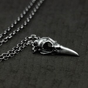 Raven Skull Necklace-Solid Cast 925 Sterling Silver - Polished Finish - Unisex Bird Skull Gift For Him or Her -Multiple material Options