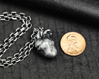 Human Heart Cremation Urn Pendant Necklace - Silver Anatomical Heart Cremation Vial Necklace - Memorial Jewelry - Human or Pet Animal Urn