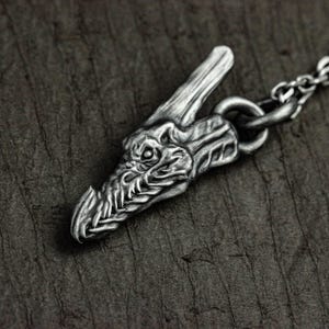 Collar con colgante de cabeza de pterodáctilo en plata de ley 925, collar con cabeza de pterodáctilo, joyería hecha a mano en plata de ley con dinosaurio - Hecho a mano