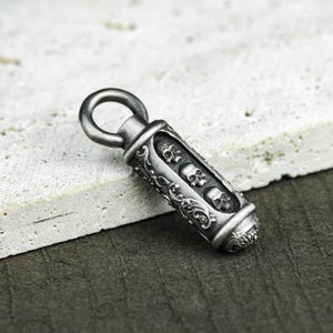 Skull Tower Stacked Urn 925 Silver Pendant Necklace - Cremation Jewelry Pendant Silver Skull Goth Accessories - Carry Urn Necklace