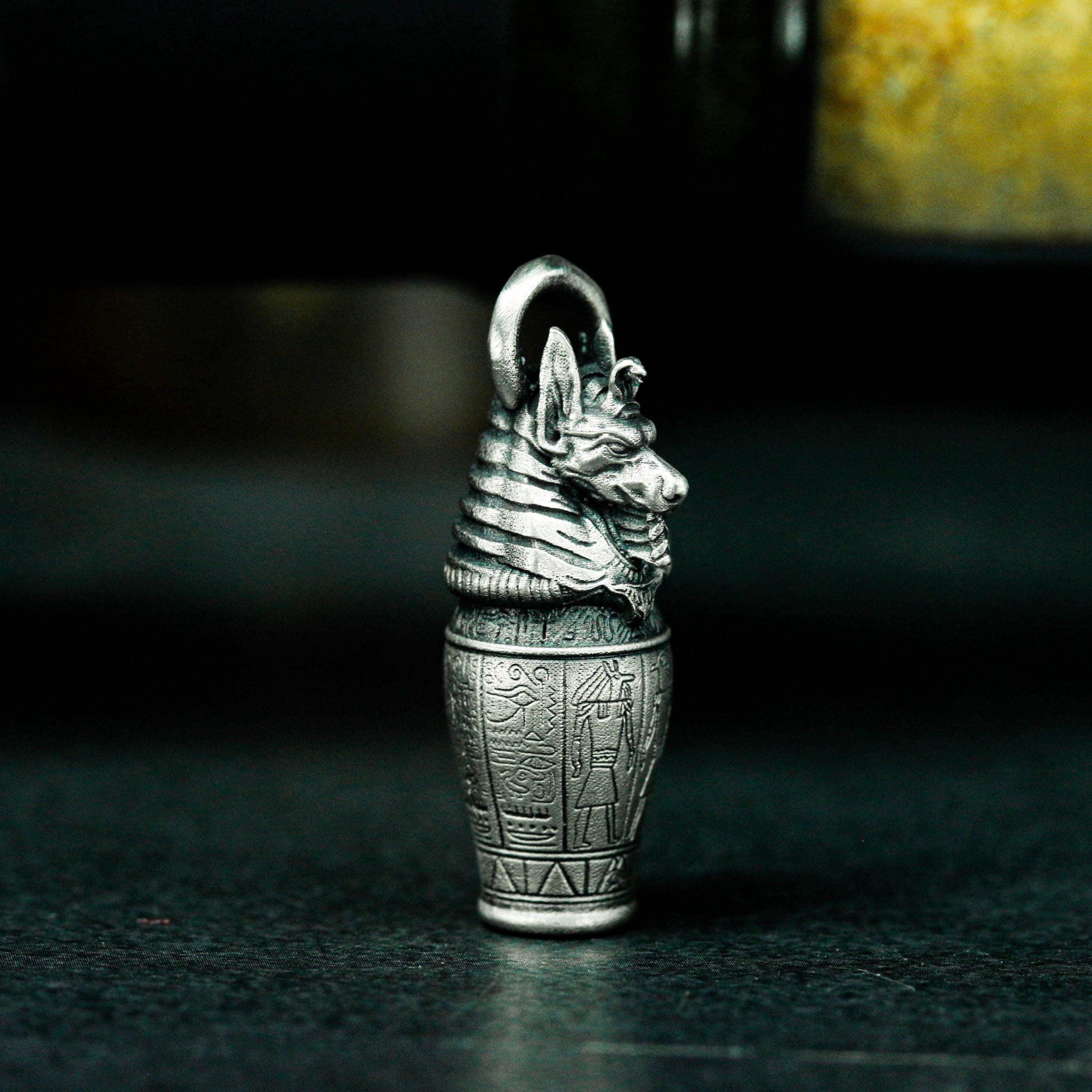 Anubis Urn 925 silver pendant - Egyptian God of Death - Pharaoh's patron saint of death silver urn pendant - Egyptian dog god silver jewelry