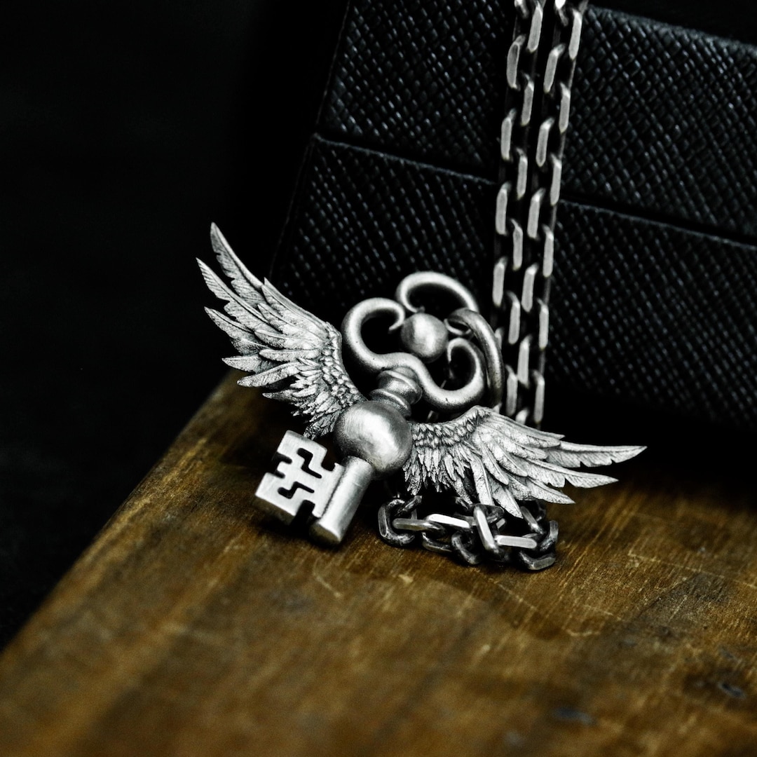 Winged Key 925 Silver Pendant: Divine Sacred Amulet Necklace - Etsy