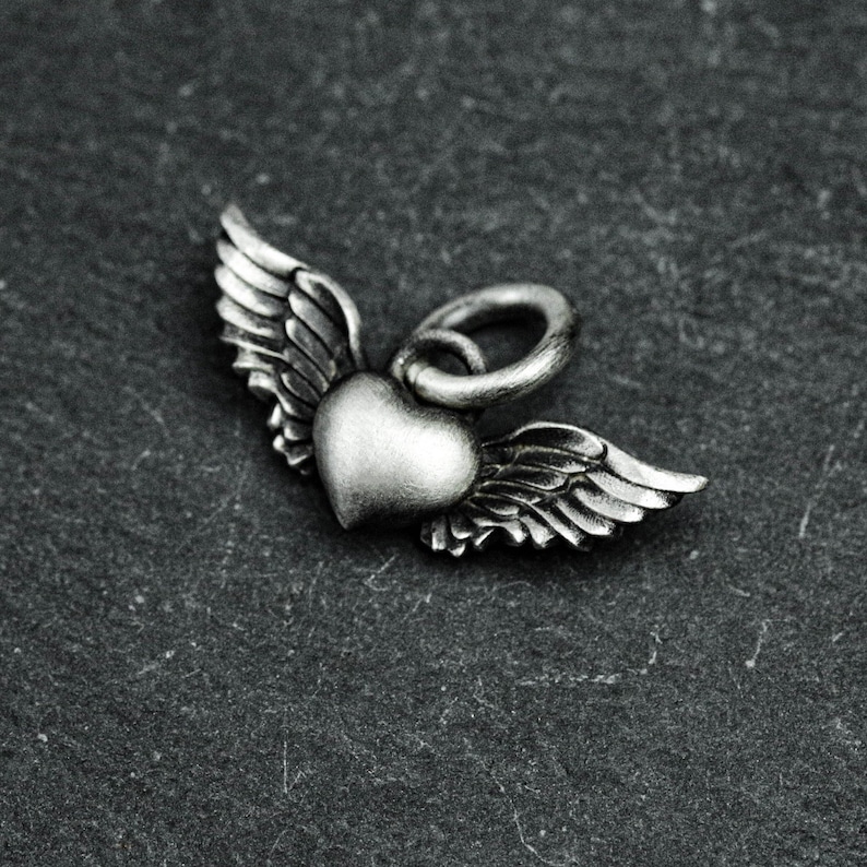 Sterling Silver Heart Angel Pendant Necklace: Handmade Vintage Jewelry image 1
