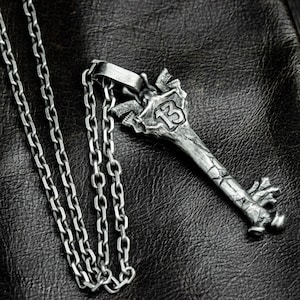 Sterling Silver Antique Hell Key Pendant Necklace, Antique Key Skull Pendant, Gothic Key Pendant - Handmade