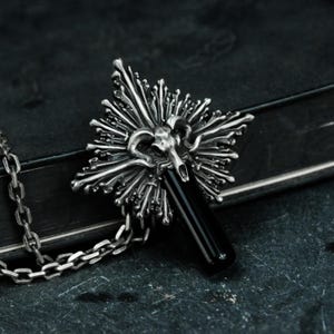Gothic Sheep Skull Glass Urn Silver Pendant Necklace - Cremation Memorial Jewelry Wearable Necklace - Satanic Skull Bottle Pendant