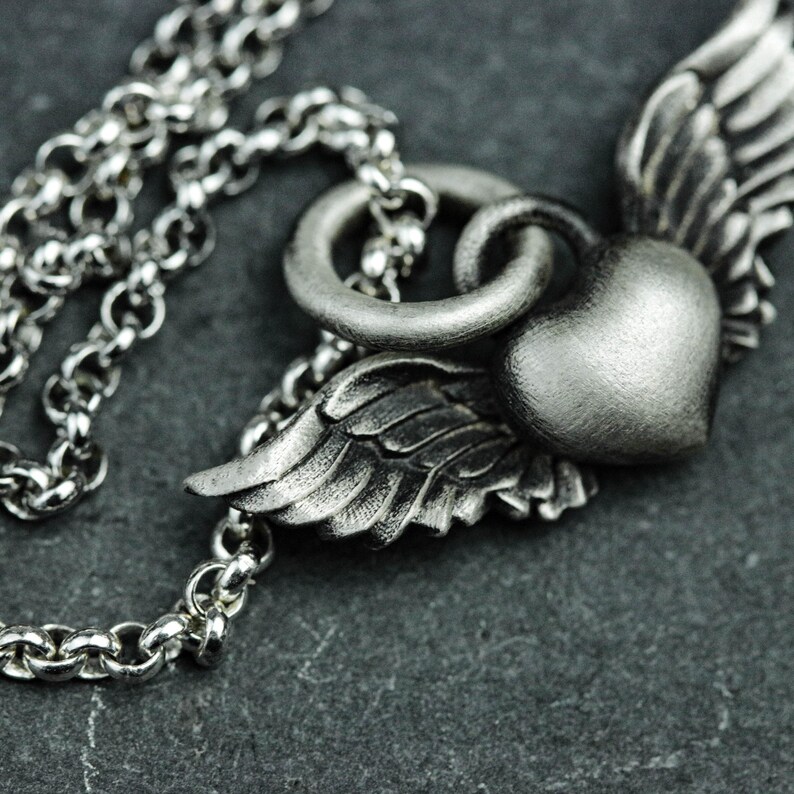 Sterling Silver Heart Angel Pendant Necklace: Handmade Vintage Jewelry image 7