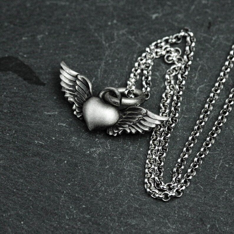Sterling Silver Heart Angel Pendant Necklace: Handmade Vintage Jewelry image 5