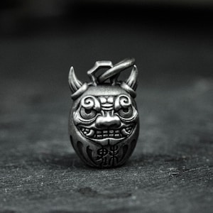 Sealed Totem Bodhidharma Egg Urn 925 Silver Pendant Necklace - Exotic God Face Cremation Jewelry Gothic Pendant - Carry Urn Necklace