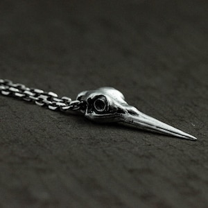 Vintage Hummingbird Skull Necklace - Solid Casting 925 Sterling Silver - A gift for him or her - Various material options
