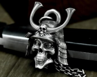 Japanese Spirit Samurai Helmet 925Silver Pendant - Ancestral Warrior Handcrafted Jewelry - Bushido Honor Necklace