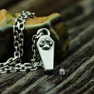 Doodskist zilver gepolijste urn 925 zilveren hanger ketting - Cat Paw Mark Cremation sieraden hanger zilveren accessoires - Carry urn ketting