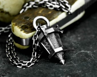 Japanese Spirit Lantern 925Silver Urn Pendant - Zen Memorial Jewelry for Ashes - Sacred Keepsake Necklace