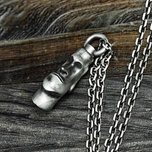 Easter Island Stone Urn Pendant - Cremation Necklace - Moai Silver Pendant - Human or Pet Urn Pendant - Personalized Urn Jewelry