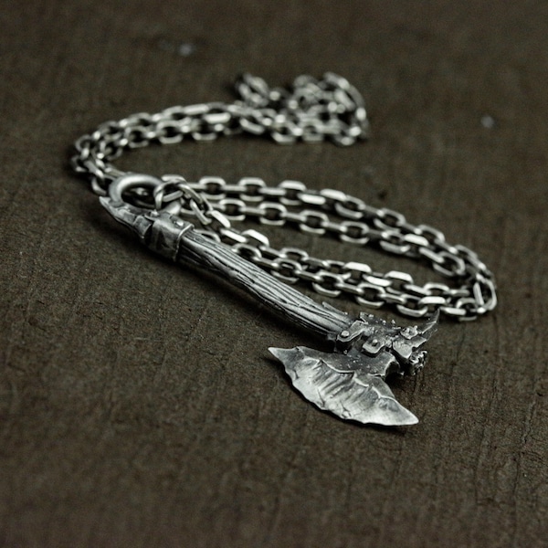 Sterling Silver Orc Axe Pendant Necklace: Handmade Viking Warrior Jewelry