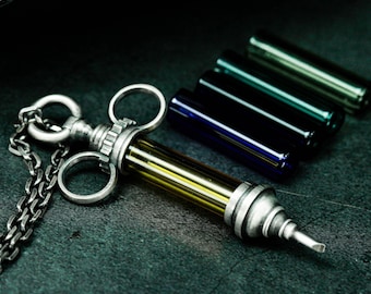 Syringe Glass Vial Urn Pendant: Secret Silver Cremation Necklace