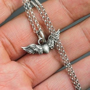 Sterling Silver Heart Angel Pendant Necklace: Handmade Vintage Jewelry image 6