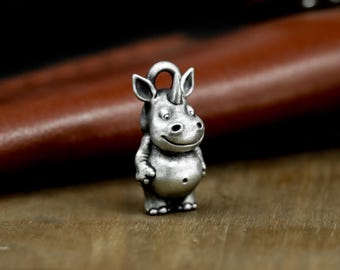 Chibi Rhino 925Silver Urn Pendant - Cute Animal Memorial Jewelry for Ashes - Adorable Keepsake Necklace