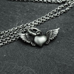 Sterling Silver Heart Angel Pendant Necklace: Handmade Vintage Jewelry image 4