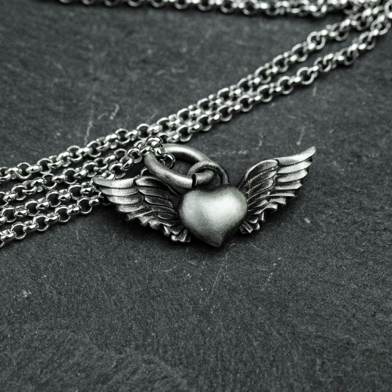 Sterling Silver Heart Angel Pendant Necklace: Handmade Vintage Jewelry image 4