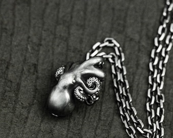 Cute Small Octopus Urn 925 Silver Pendant Necklace - Cthulhu Cremation Ash Collection Jewelry Wearing Pendant Gift - Portable Urn Necklace