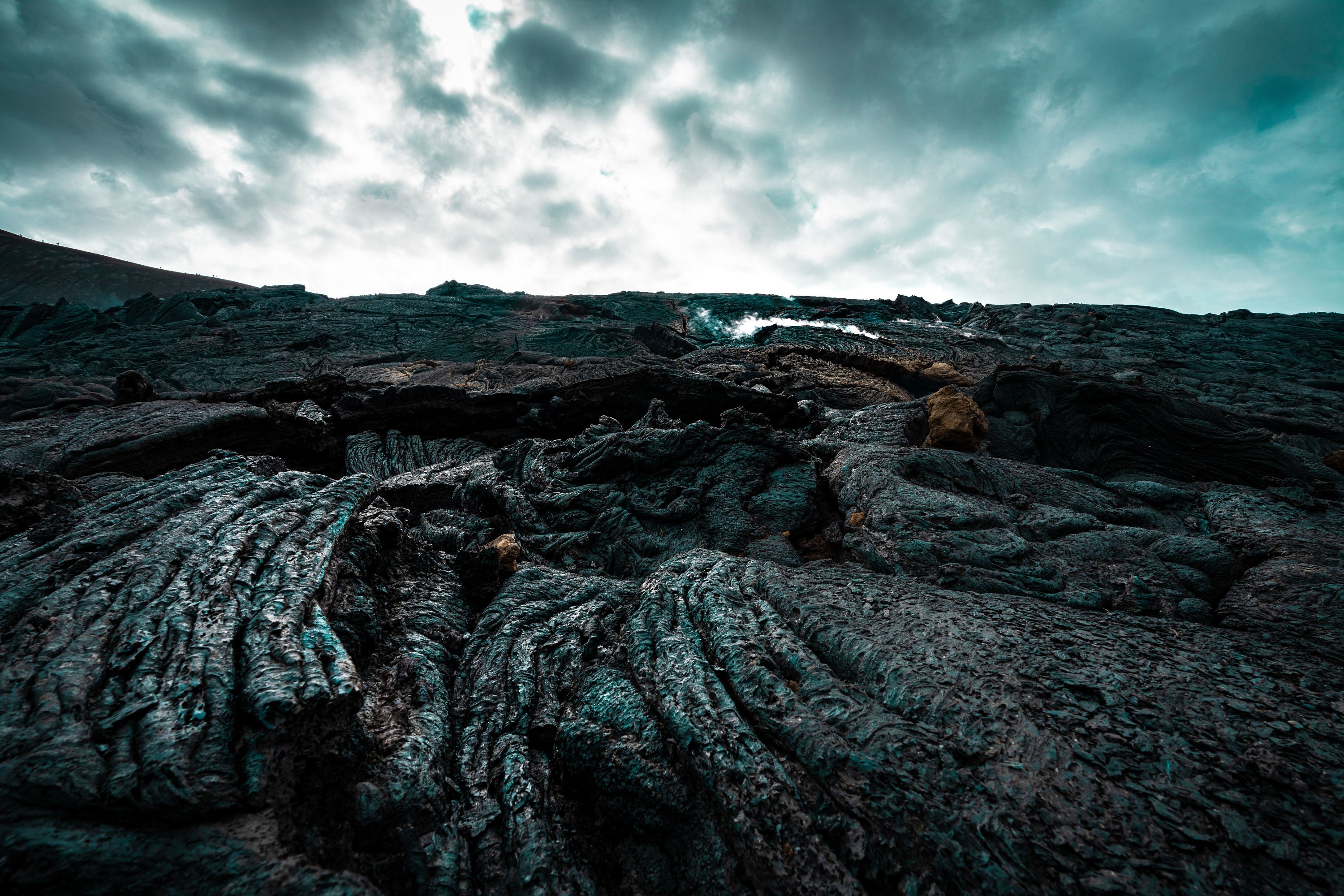Dried lava in the lava field of the latest volcano eruption in Iceland.