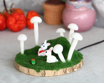 Handmade Rabbit Carrot and Mushroom Night Light, Miniature landscape Grasslands Lamp  LN051