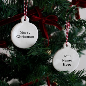 Handmade Ceramic Christmas Ornament, Free personalization, Engraved Family Christmas Ornament, Family Christmas Gift, 2022 Ornament image 1