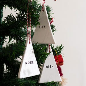 Handmade Ceramic Triangle Christmas Ornaments - Personalized Family Gift, Set of 3