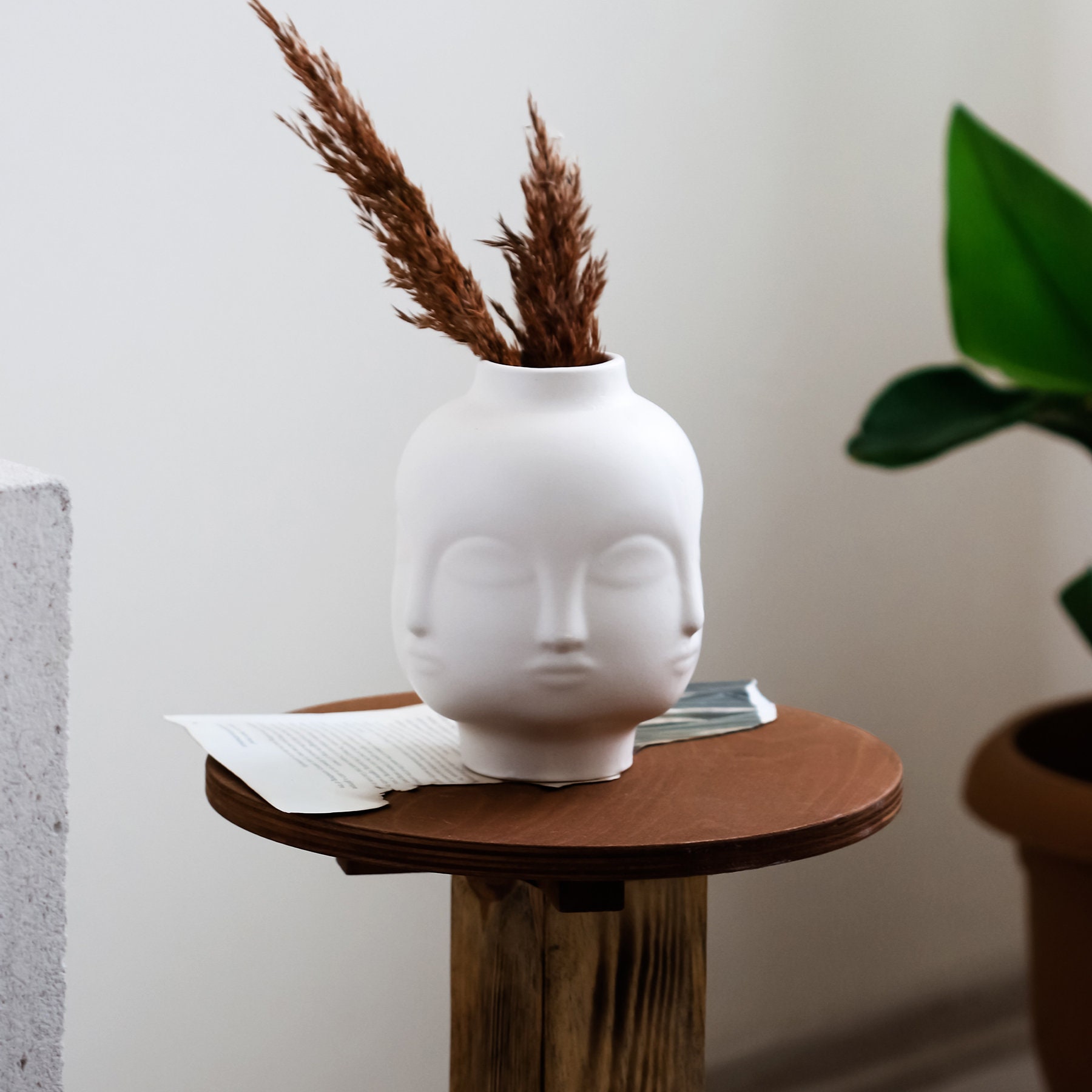 Handmade Ceramic Face Vase: Scandinavian Table Centerpiece