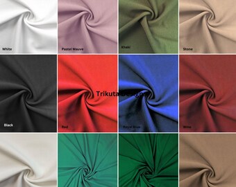 May include: A collection of fabric swatches in various colors, including white, pastel mauve, khaki, stone, black, red, royal blue, wine, ivory, jade, bottle green, and mocha.