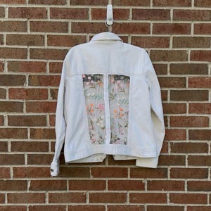 Reworked white floral  jean Jacket