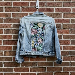 Reworked blue floral  jean Jacket