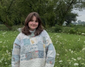Reworked blue quilted sweatshirt