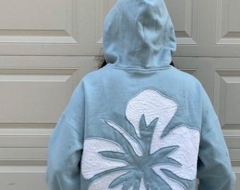 Reworked hibiscus flower hoodie