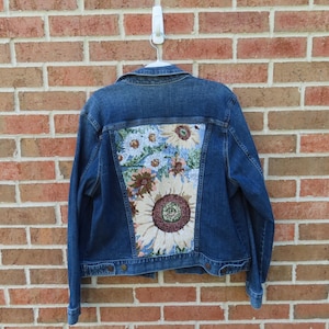 Reworked blue floral  jean Jacket