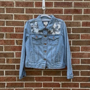 Reworked blue butterfly jean Jacket