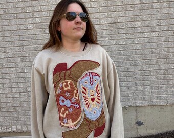 Reworked white cowboy crewneck