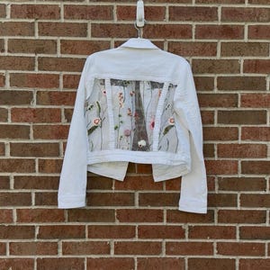 Reworked white floral  jean Jacket