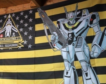 Robotech Macross 5ft Veritech Flag Rick Skull Squadron