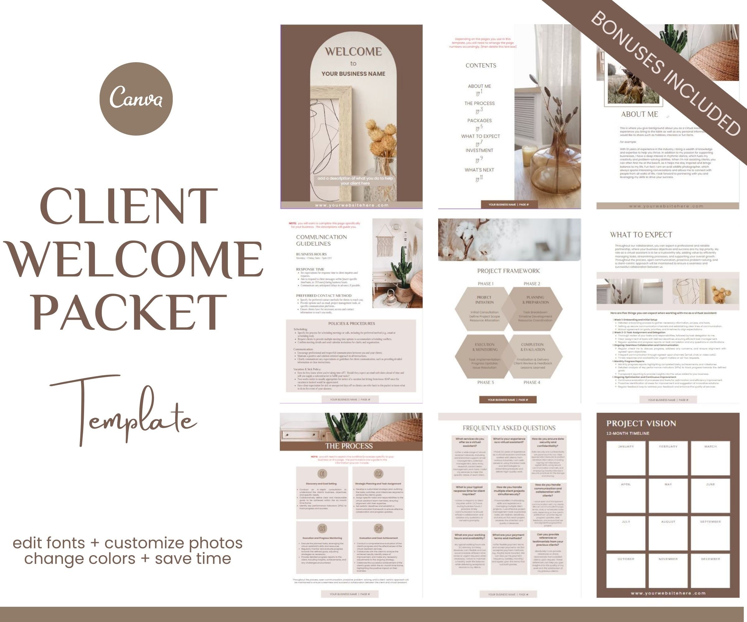 New Client Welcome Packet Canva Template for Virtual Assistant Small ...