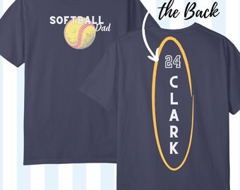 Personalized Softball Dad Comfort Colors Tee, Player Name & Number