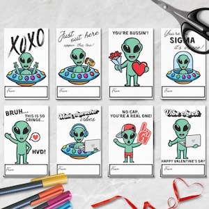 Druckbare Alien Valentinstag Karten für Kinder & Jugendliche - Junge genehmigt - Sofortiger Download Geschenkanhänger für Klassenzimmer Partys - Lustiger Slang
