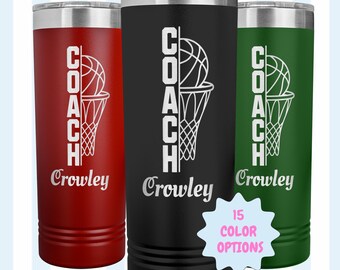 Personalized Basketball Coach 22oz Skinny Tumbler - End of Season or Christmas Gift for B-ball Coaches - Laser Etched Polar Camel® Cup