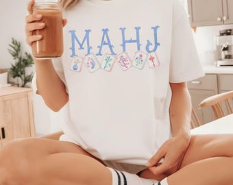 Mahj Comfort Colors® Tee - Watercolor design style Mahjong Shirt - Cute Gift for Mahjong player, Mom, Grandma - Cracks, Dots, Bams T-shirt